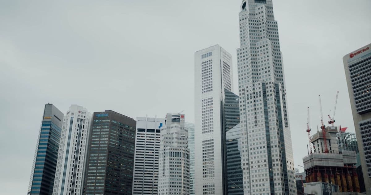 Modern commercial office building exterior in Singapore central business district