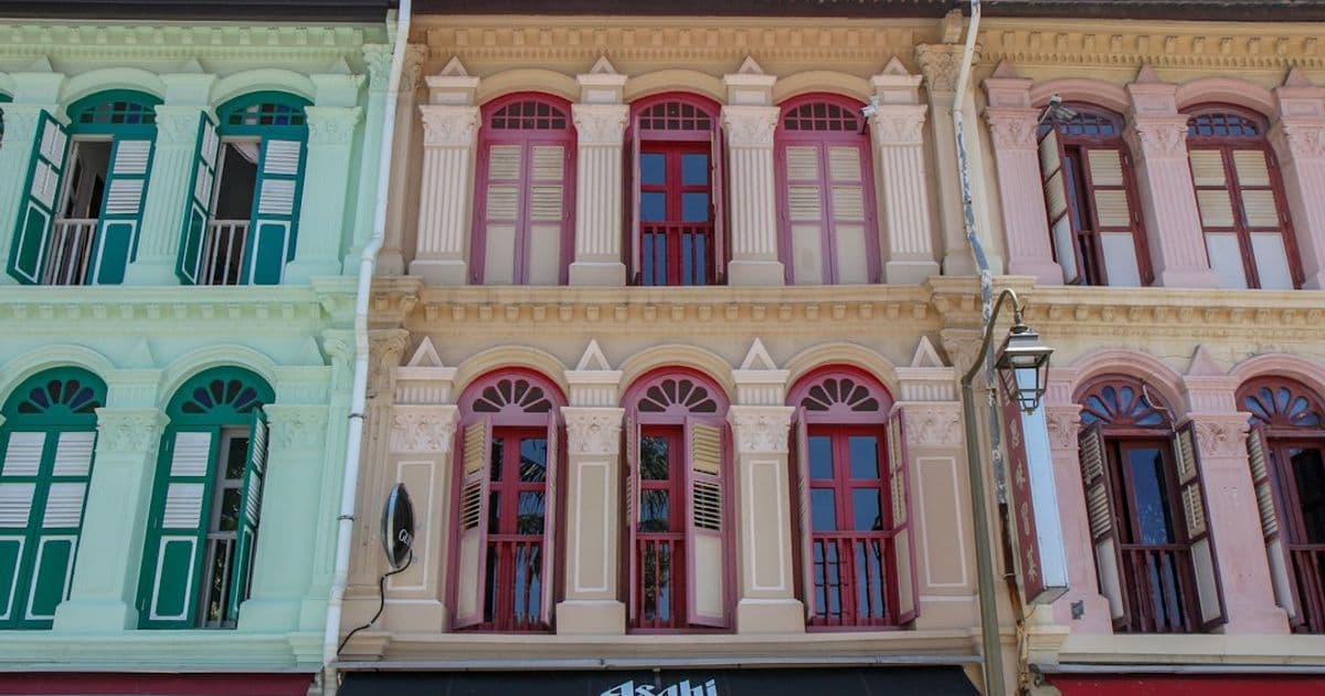 Singapore shophouse facade on a conserved street